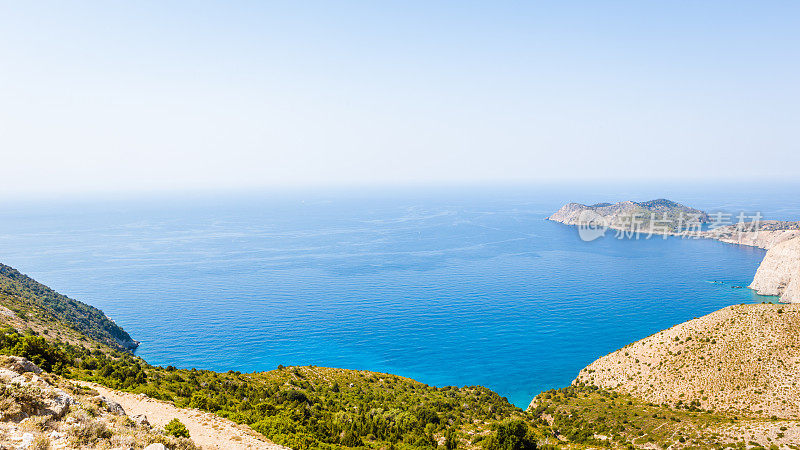 美丽的海景。惊人的海景在著名的Myrtos海滩。