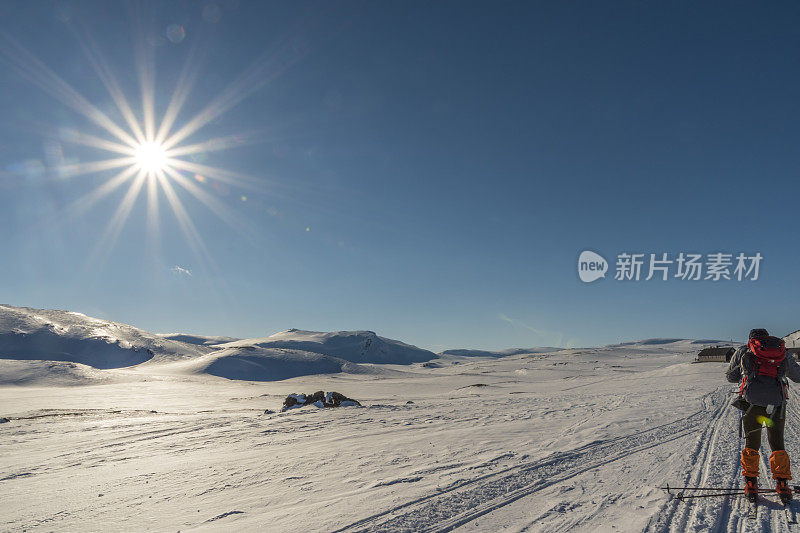 滑雪者在Hardangervidda