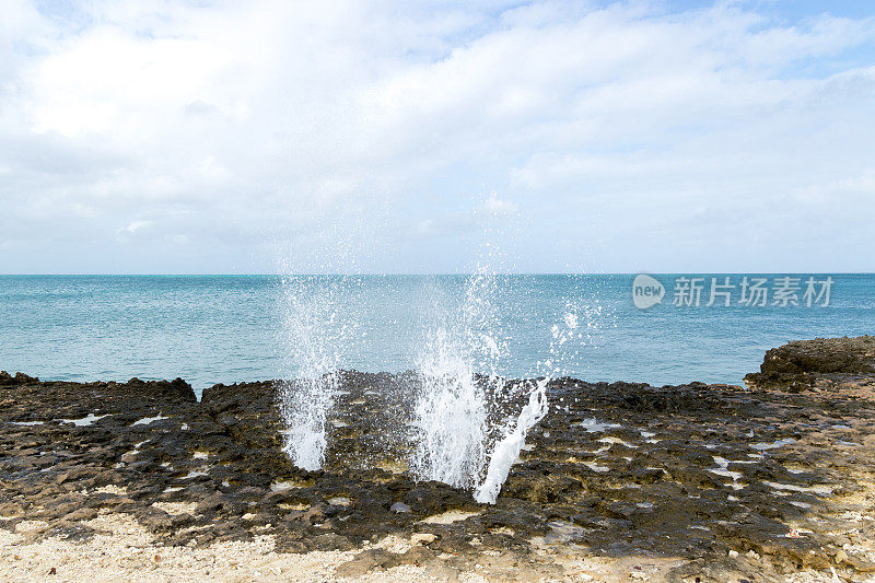 阿鲁巴岛的加勒比海岸-水喷口