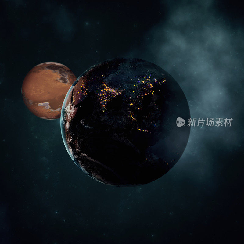 行星地球从太空与星系恒星