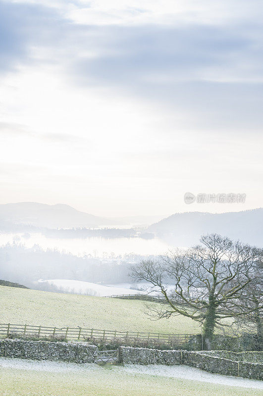 英国湖区冬季，乡村冬季景观