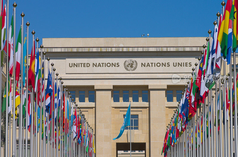 联合国入口处的旗帜