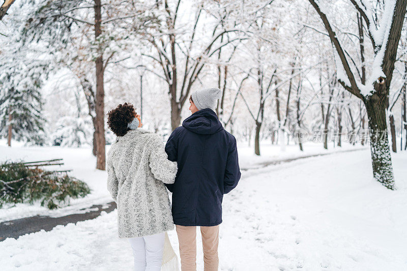 雪中的年轻夫妇