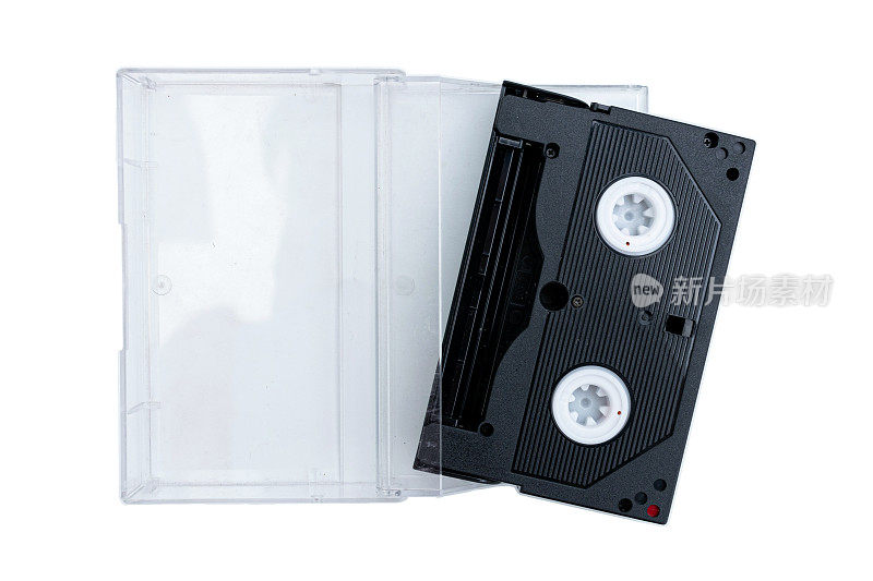 复古音频盒式磁带与盖，隔离在白色