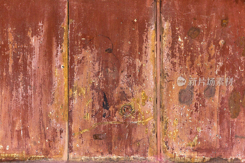 红漆木纹背景。，粗糙、陈旧、破旧、破碎、残缺