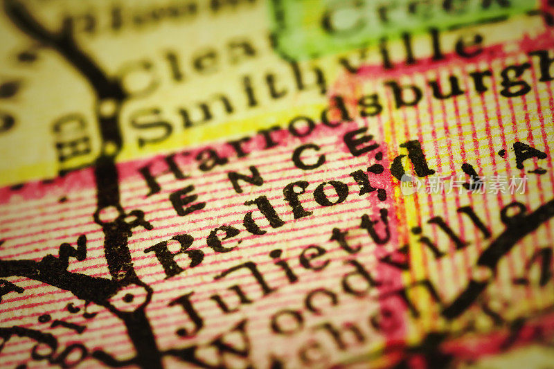 印第安纳州贝德福德的古董地图