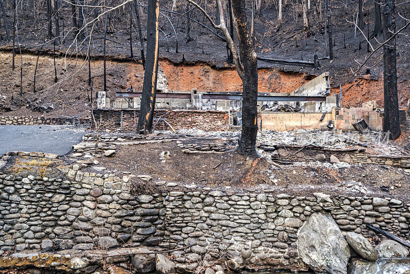 森林大火后度假屋被毁