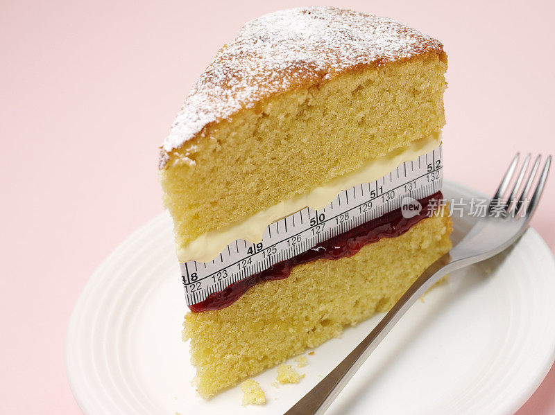 用叉子和卷尺测量海绵蛋糕