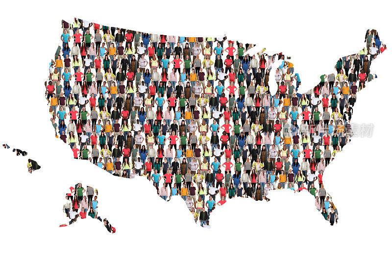 美国地图美国多元文化群体的人融合移民