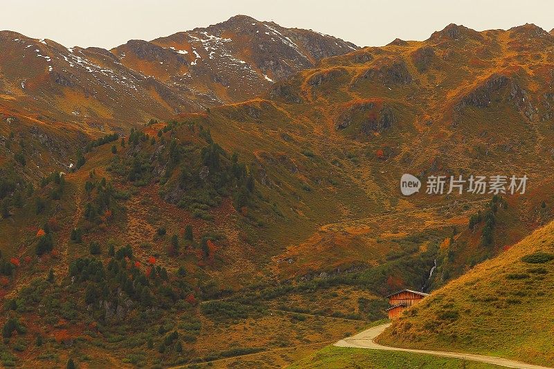 在齐勒塔尔山谷的田园诗般的风景，戏剧性的蒂罗尔雪山，奥地利