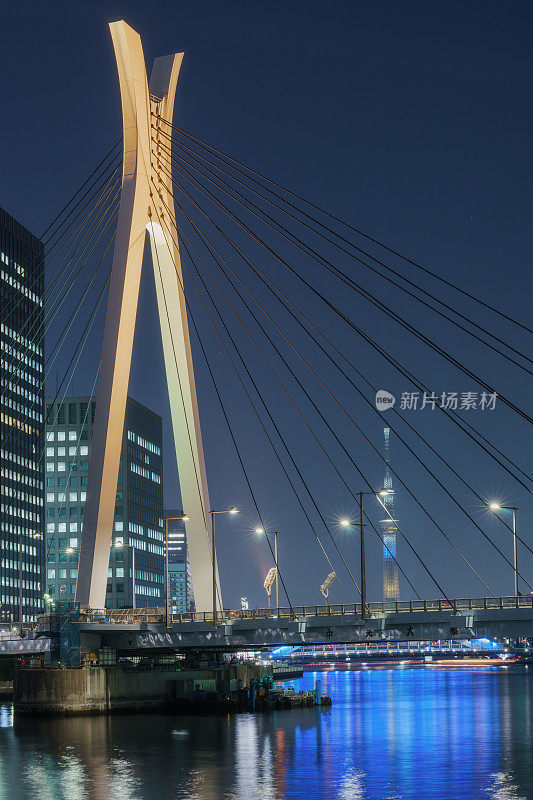 中央大桥和照明的东京天空树