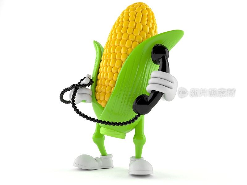 手持电话听筒的玉米角色