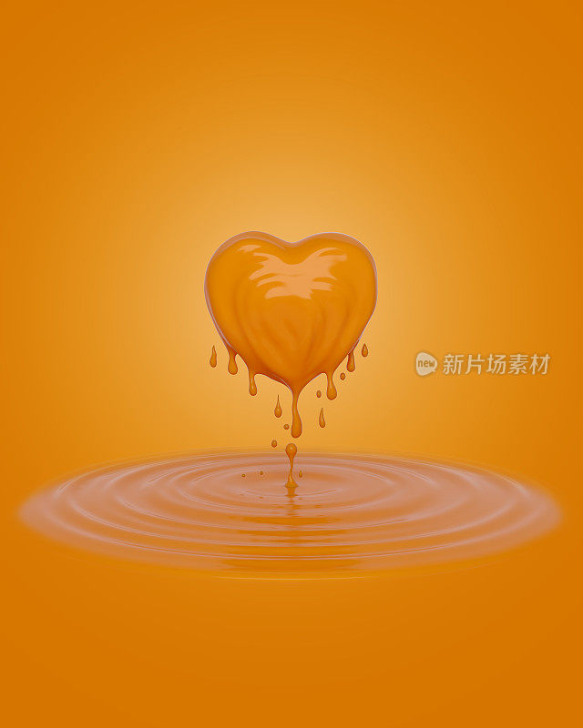 将液体橙汁糖浆溅成心形。
