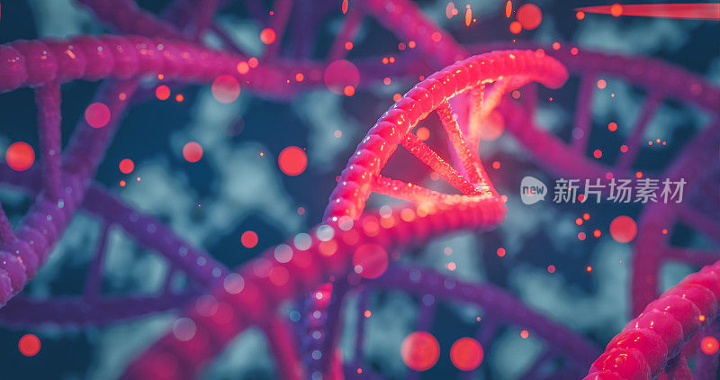 DNA螺旋基因色彩丰富，染色体DNA序列，DNA结构具有辉光。科学概念背景