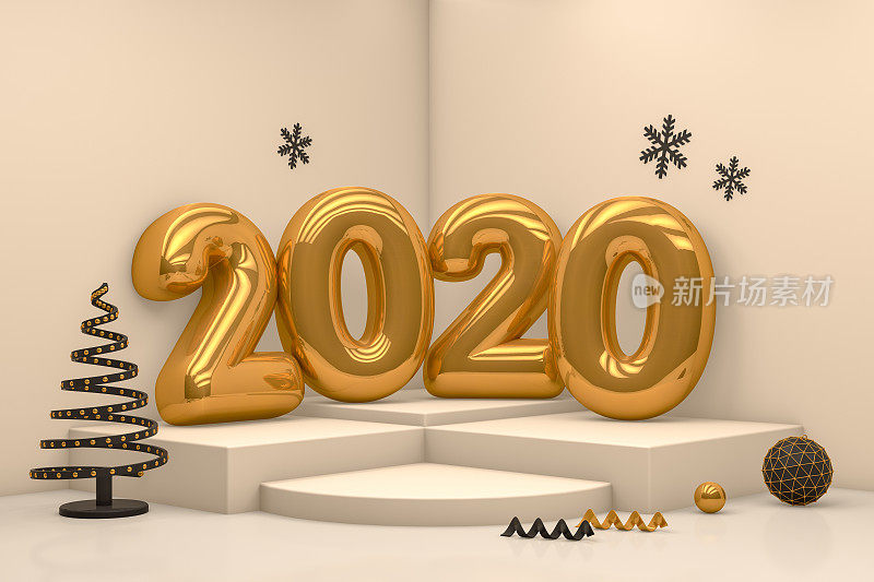 2020年气球3D新年，圣诞概念平台，Podiım