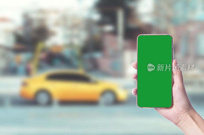 绿色屏幕手持式智能手机出租车呼叫应用程序