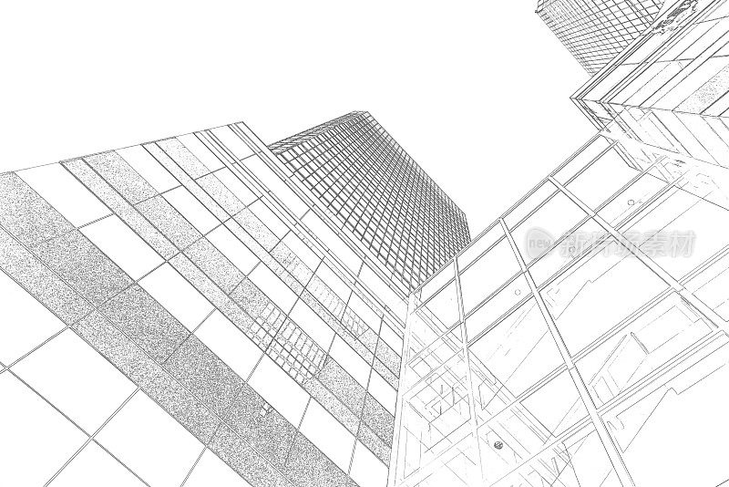 手绘香港建筑抽象画