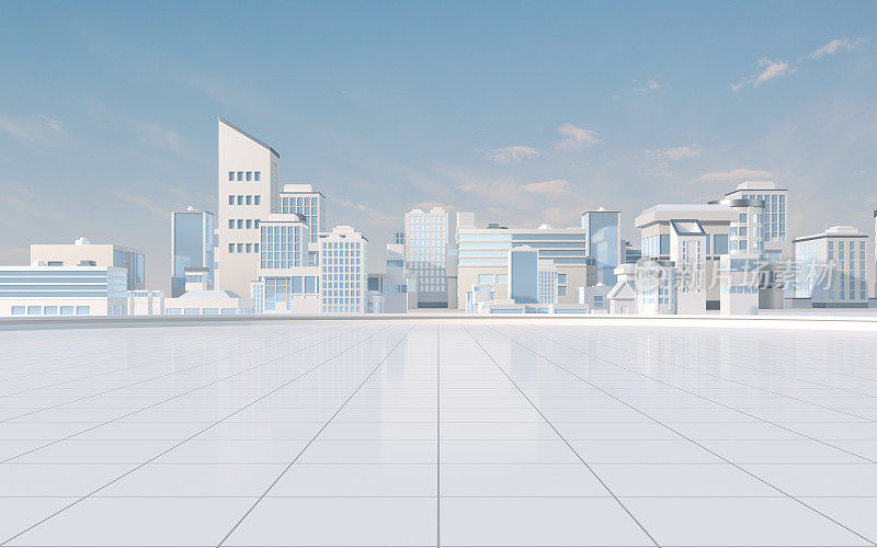 数字模型城市与白色背景，3d渲染。