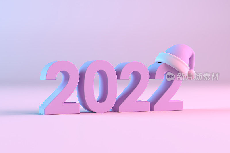 2022新年与圣诞帽，霓虹灯