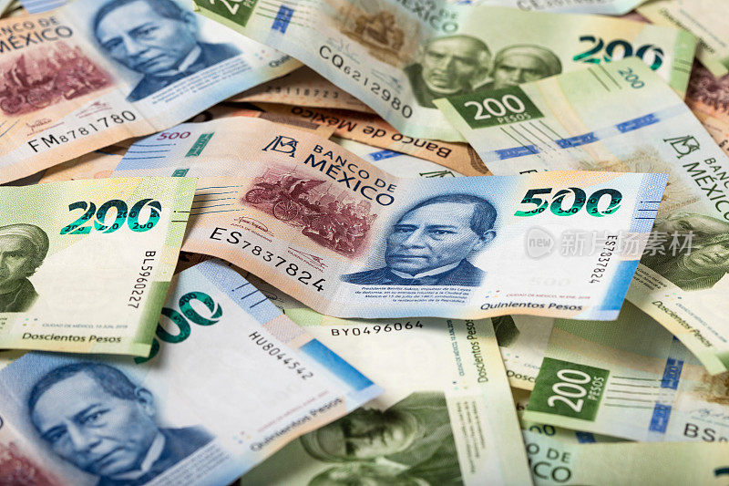 墨西哥比索纸币，墨西哥货币背景，500和200比索纸币