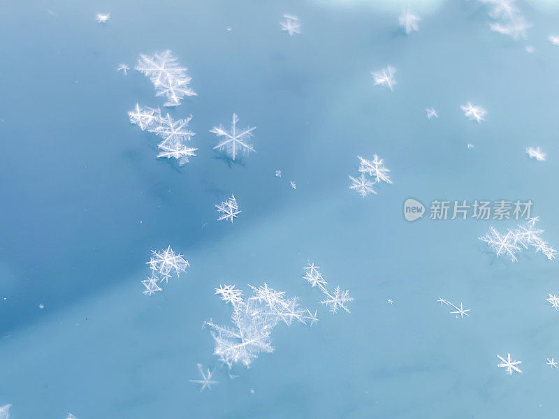 蓝色表面上的雪花