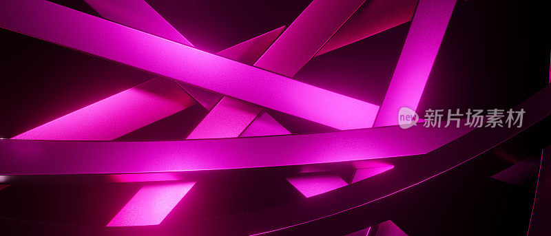 抽象重叠金属梦幻紫色粉红色旗帜背景3D渲染