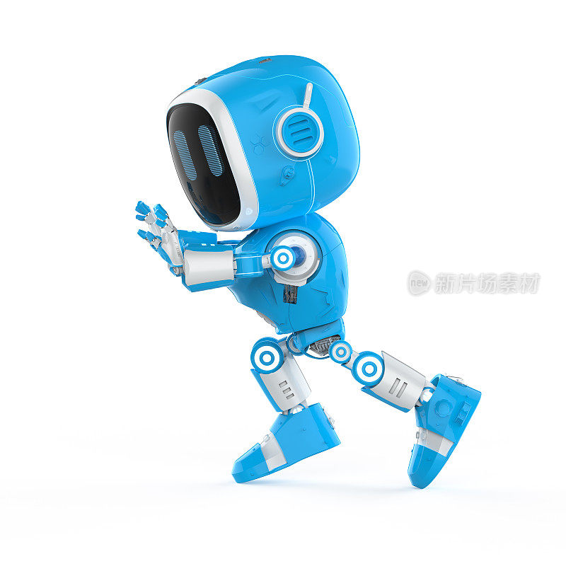 蓝色机器人助手或人工智能机器人推