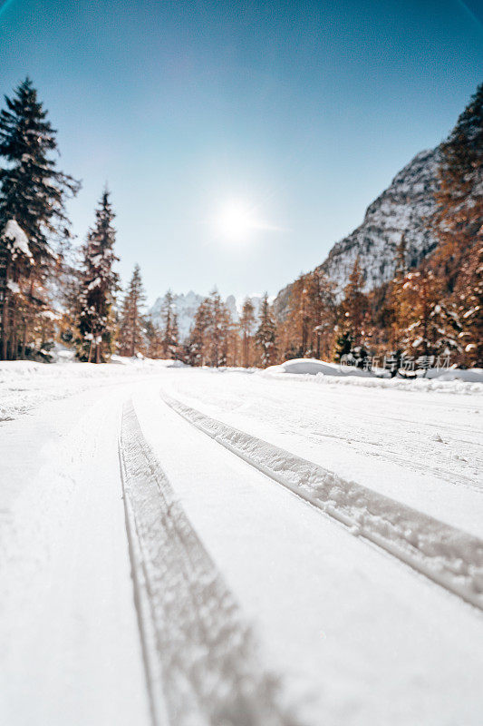 雪地上的越野滑雪道