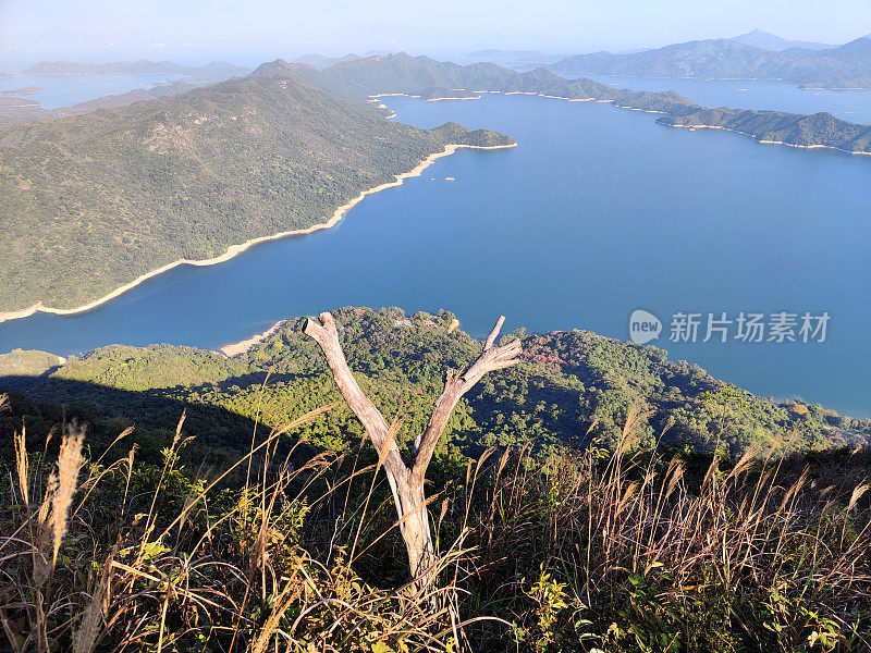 从香港新界八仙岭俯瞰船湾水塘全景
