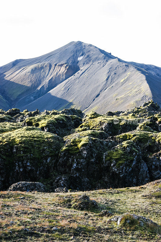 引人注目的火山熔岩场围绕着Landmannalaugar，在冰岛的laugevgur小道的起点