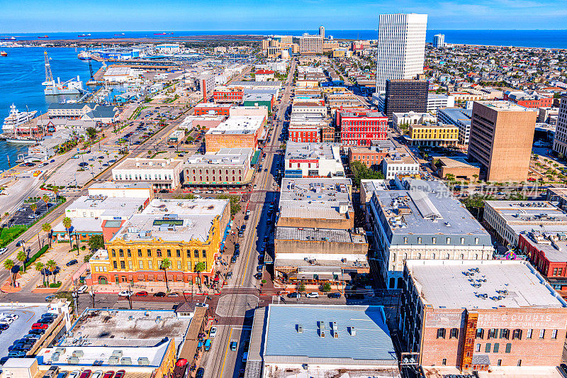 历史悠久的加尔维斯顿德州空中城市景观