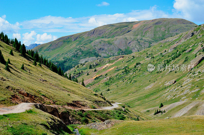 科罗拉多州狭窄的4x4土高海拔山路靠近Ouray