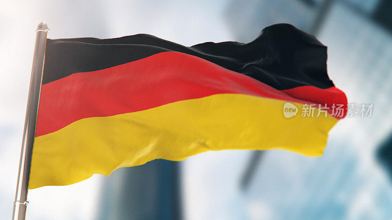 德国国旗对抗散焦城市建筑