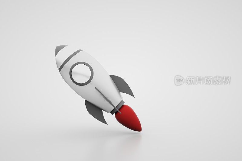 火箭飞船发射背景的3d渲染。航天飞机创意图标。