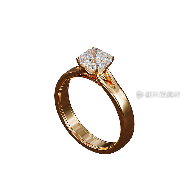 金戒指与钻石隔离的背景设计与3d渲染。