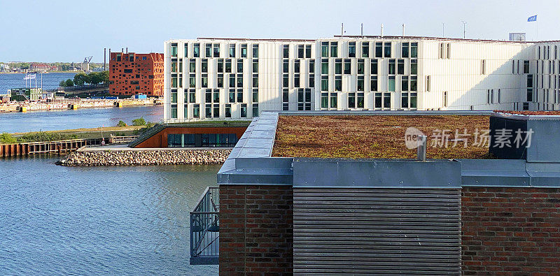 从丹麦北港时尚的屋顶露台俯瞰海景