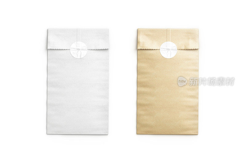 空白的白色和工艺矩形纸袋与贴纸模型