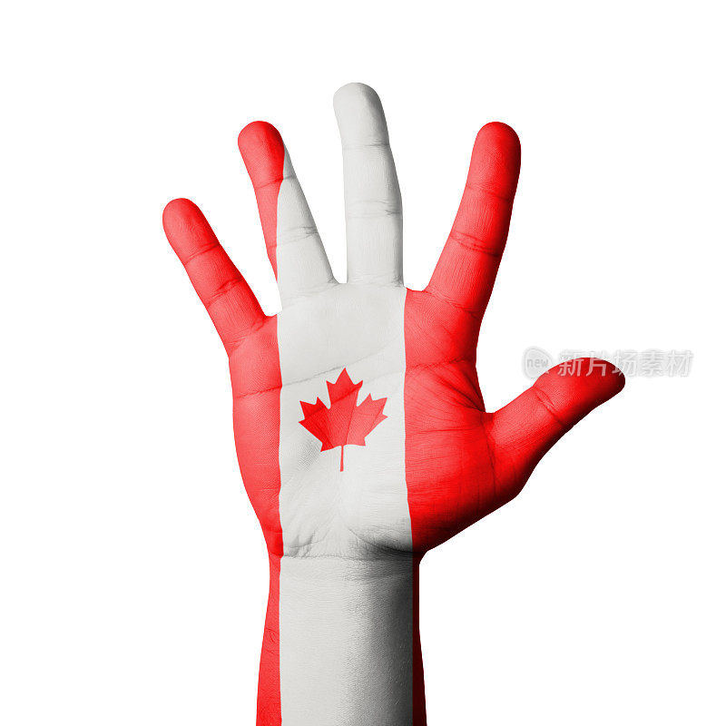 举起手，涂上加拿大国旗