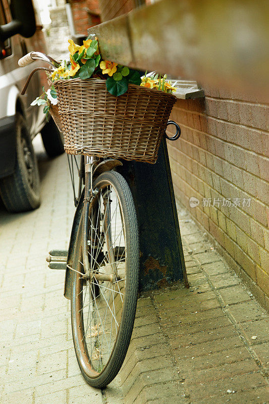 带篮子和花的自行车