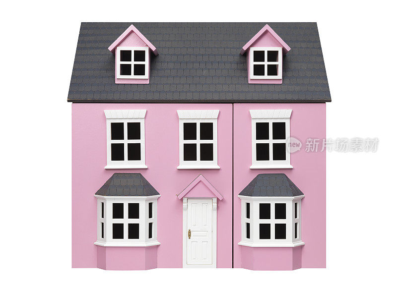 两层粉红色模型玩房子白色装饰和门