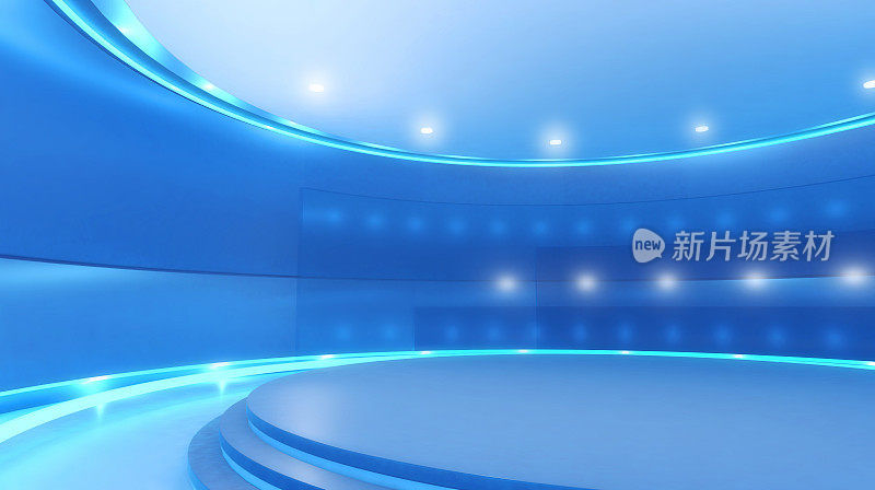 虚拟电视机:带有舞台和蓝色灯光的演播室背景