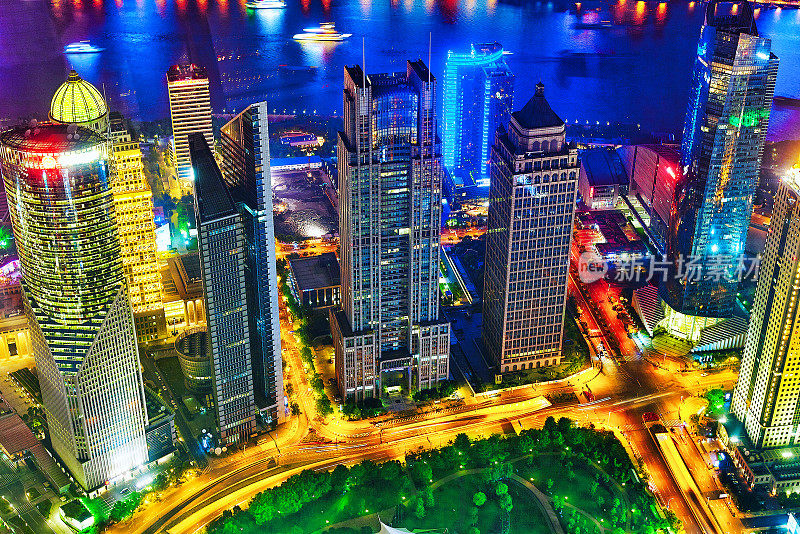 夜景摩天大楼，城市建筑，浦东，中国上海