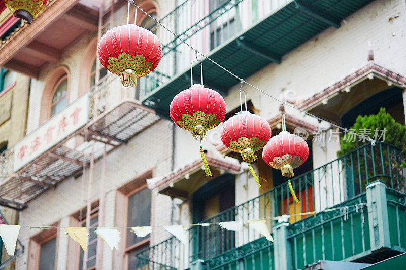 旧金山唐人街美丽的红色中国灯笼