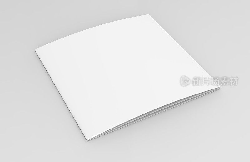 空白的白色空白的正方形三折目录宣传册传单，与剪切路径，可变的背景模拟和模板设计。