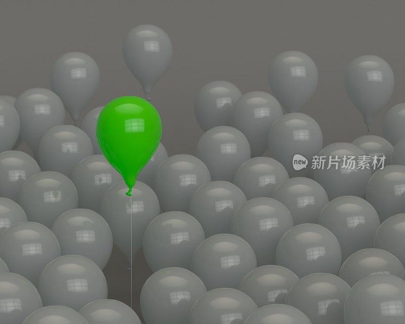 走出人群3D渲染彩色气球
