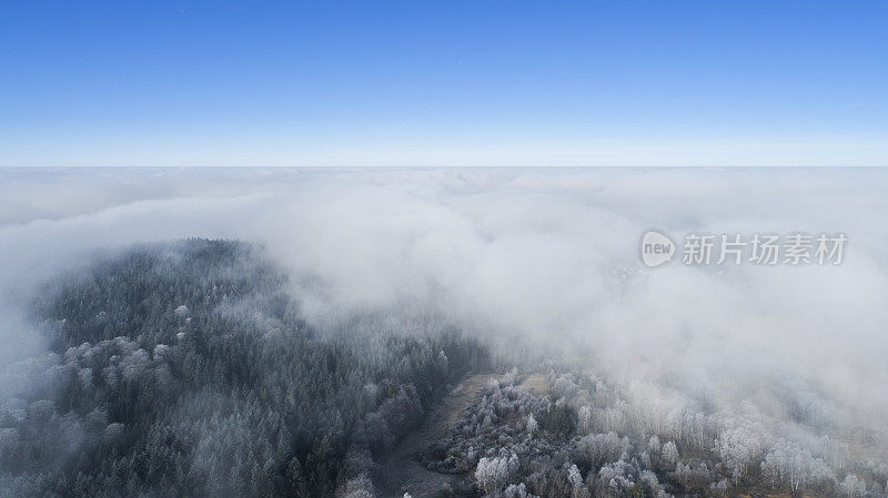 在一个有雾的早晨鸟瞰风景