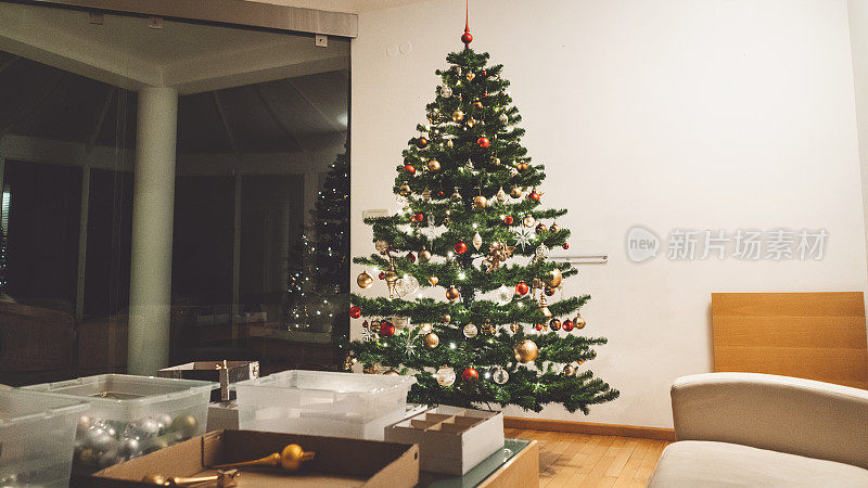 客厅里装饰过的圣诞树