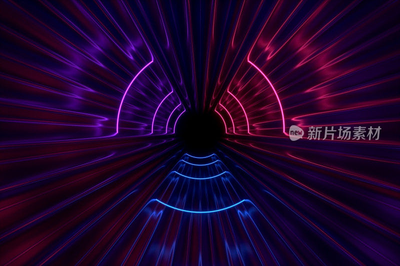霓虹灯下的奇妙走廊3d插图