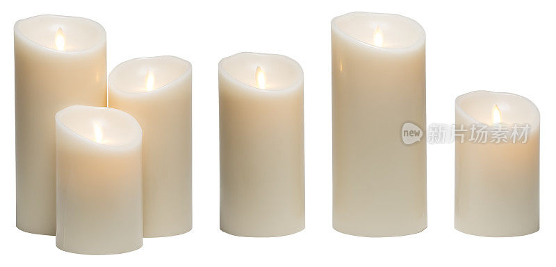 蜡烛光，白色的蜡蜡烛灯孤立在白色的背景