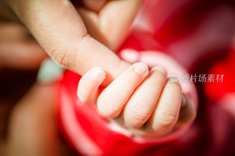 婴儿握着父母的手指